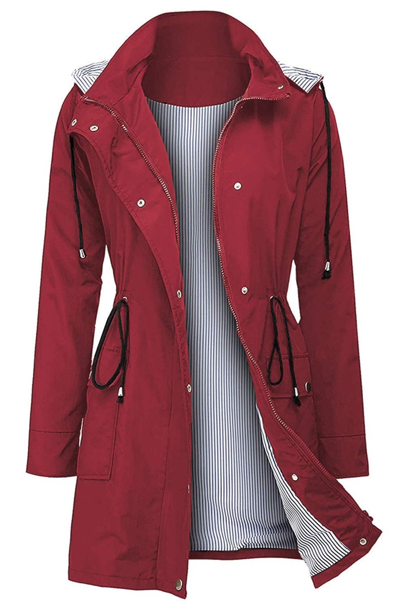 Arthas Women Light Rain Jacket Waterproof Active Outdoor Trench Raincoat with Hood Lightweight Plus Size for Girls (Red, L) - Image 1